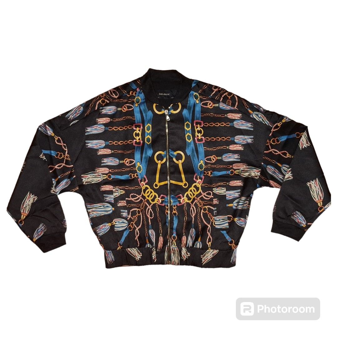 ZARA BASIC BAROQUE CHAIN PRINT BOMBER JACKET Fesyen Wanita Pakaian Wanita Baju Luaran di Carousell