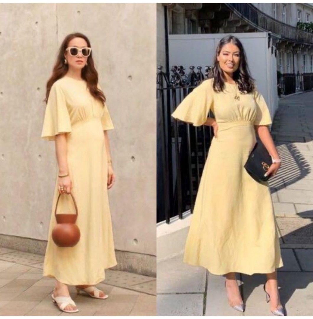 Yellow linen dress zara on sale