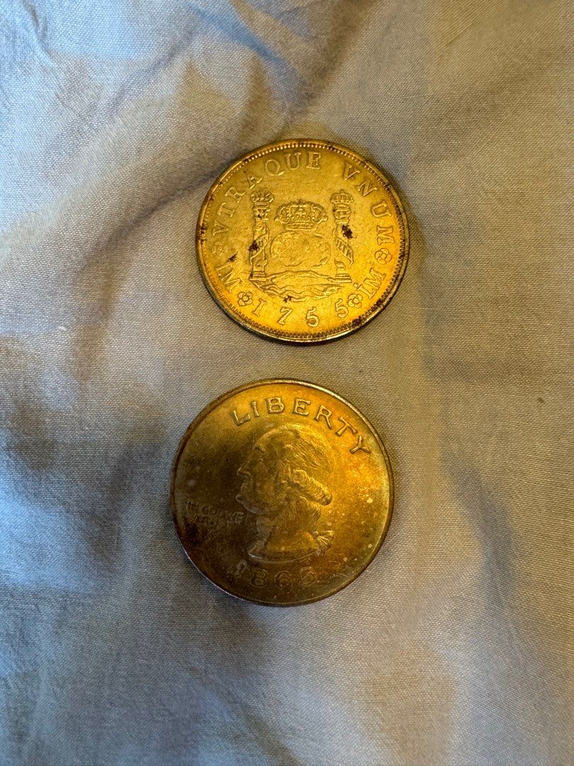 1755墨西哥銀幣+1865美元銀幣, 興趣及遊戲, 收藏品及紀念品, 古董收藏- Carousell