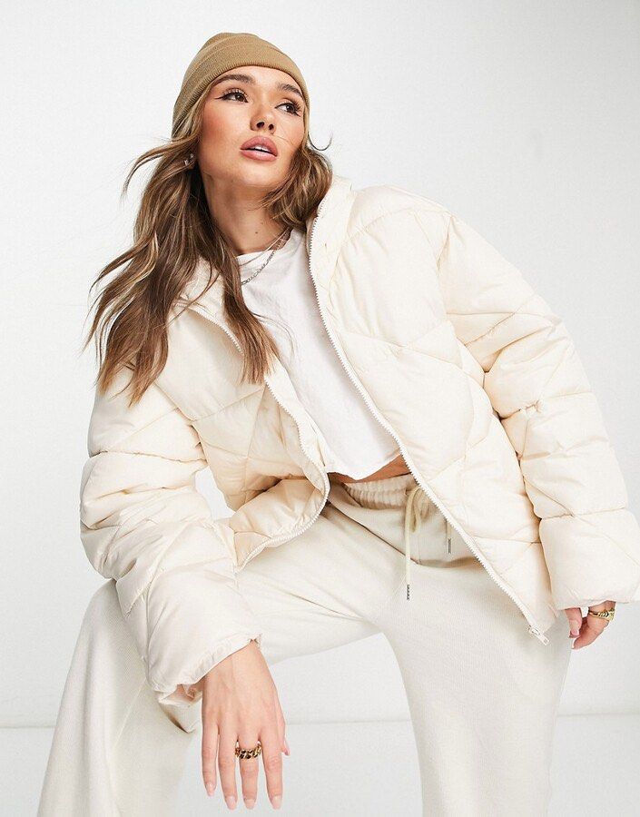 ASOS Quilted Puffer Jacket in Cream Women s Fashion Coats Jackets and Outerwear on Carousell
