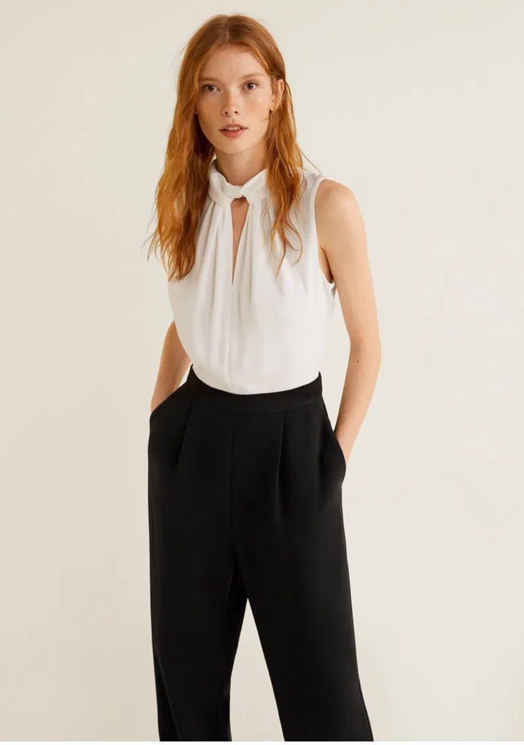 BNWT Mango jumpsuit for office wear (Category: Jumpsuits) located in Marikina City. Submitted by declutterisse (Listing ID 1319006490, Image 1). Description: Brand new with tag, bought for ₱1995. Only issue here is there's a bit of discoloration at the neck part (check photo). Otherwise, great for formal or office wear. Has a zipper closure at the back..