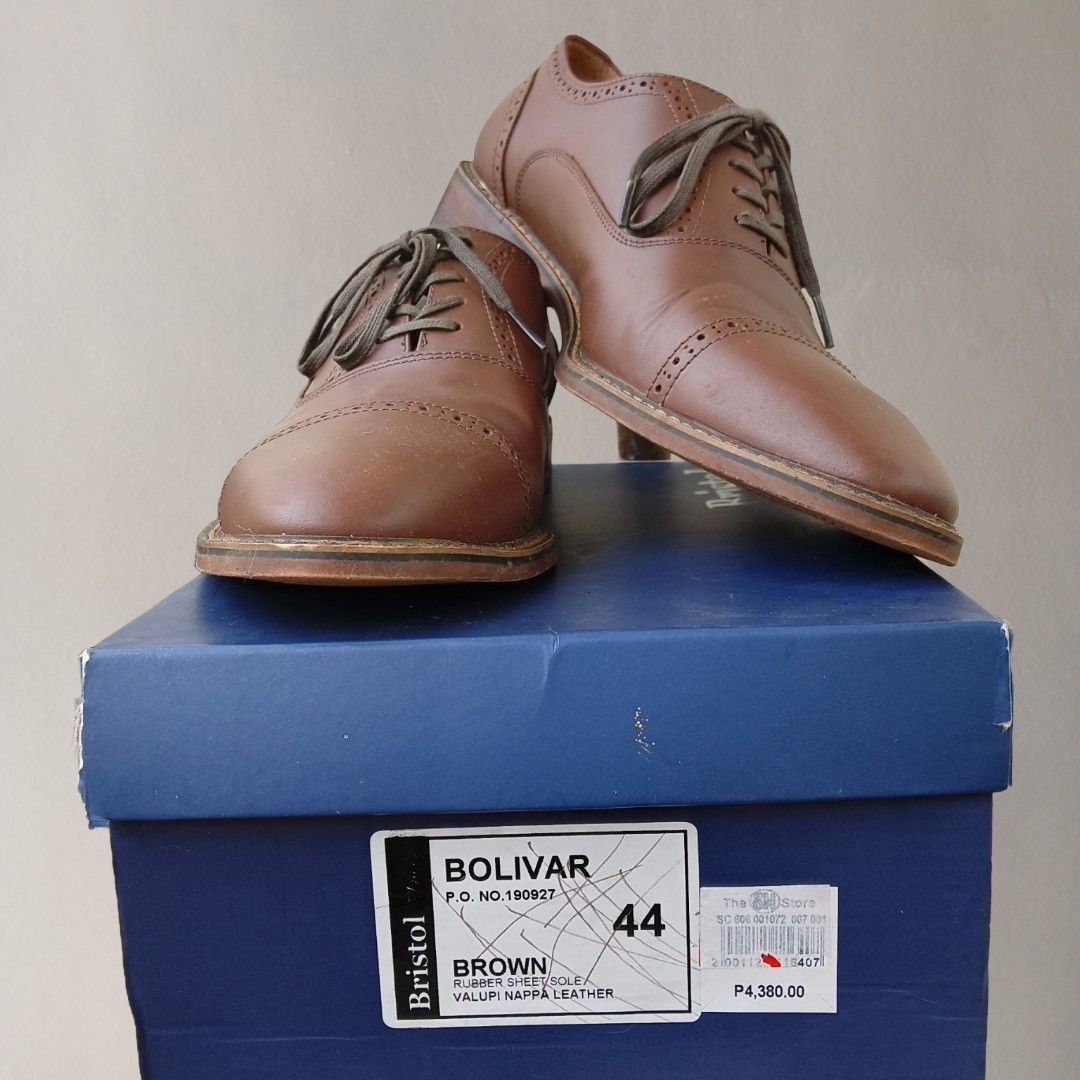 Bristol Bolivar Brown Leather Shoes (Category: Dress Shoes) located in Rizal. Submitted by galancel (Listing ID 1319042249, Image 2). Description: Bristol BOLIVAR Brown Rubber Sheet Sole Valupi Nappa Leather - Used twice - Minor creases - With box - RFS: Decluttering Message me if you want more pictures of the shoes Location: Cainta, Rizal MOP: Gcash MOD: Buyer's preference.