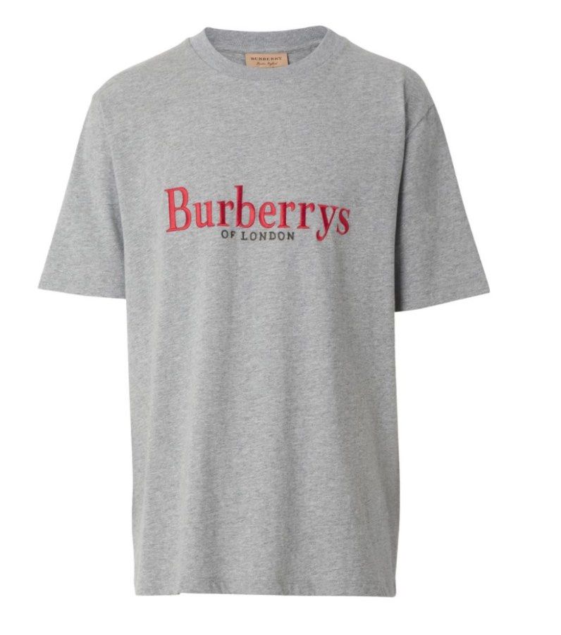 BURBERRY EMBROIDERED ARCHIVE LOGO T SHIRT GREY Men s Fashion Tops Sets Tshirts Polo Shirts on Carousell