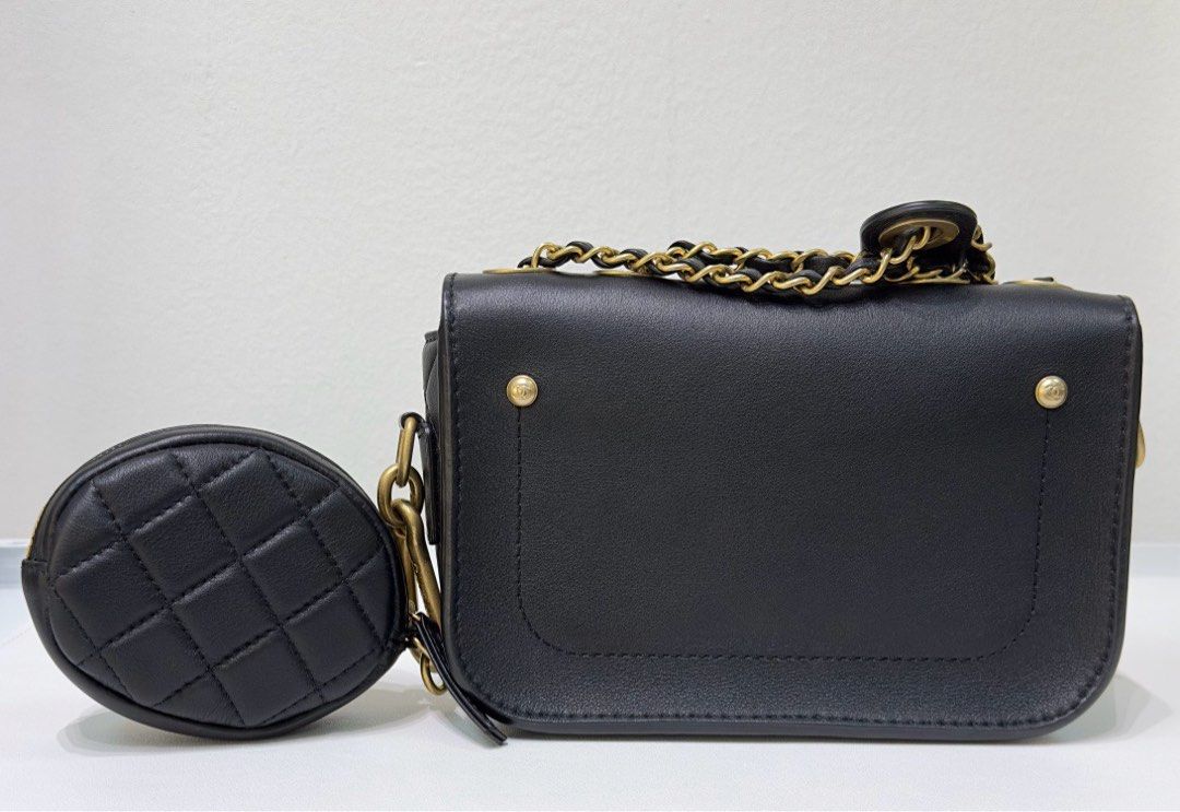 ❌Chanel Calfskin Quilted Multi Pouching Flap And Coin Purse Black