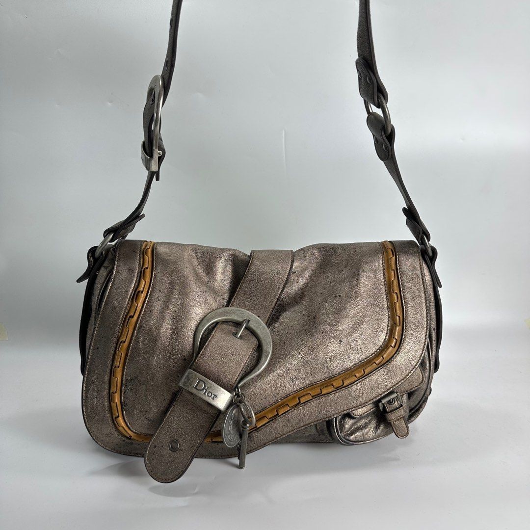 Christian Dior Metallic Calfskin Medium Gaucho Double Saddle Bag