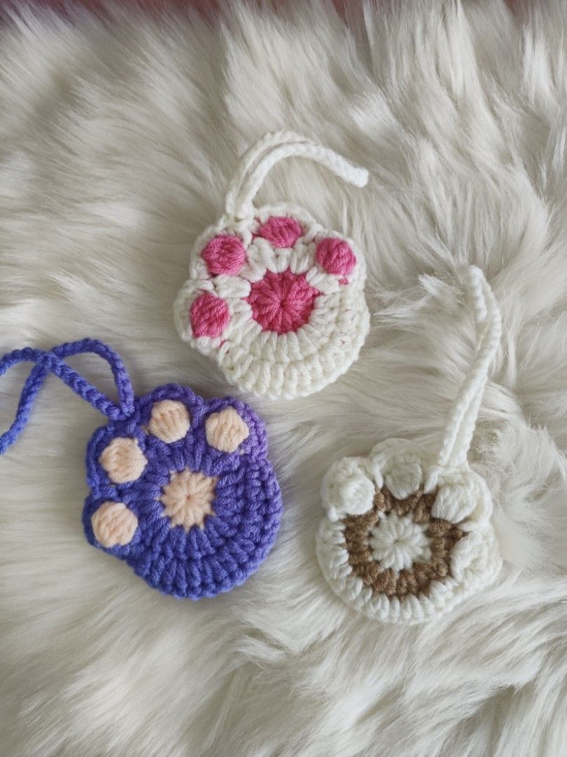 Crochet paw design pouch bag charm, Hobbies Toys, Stationery