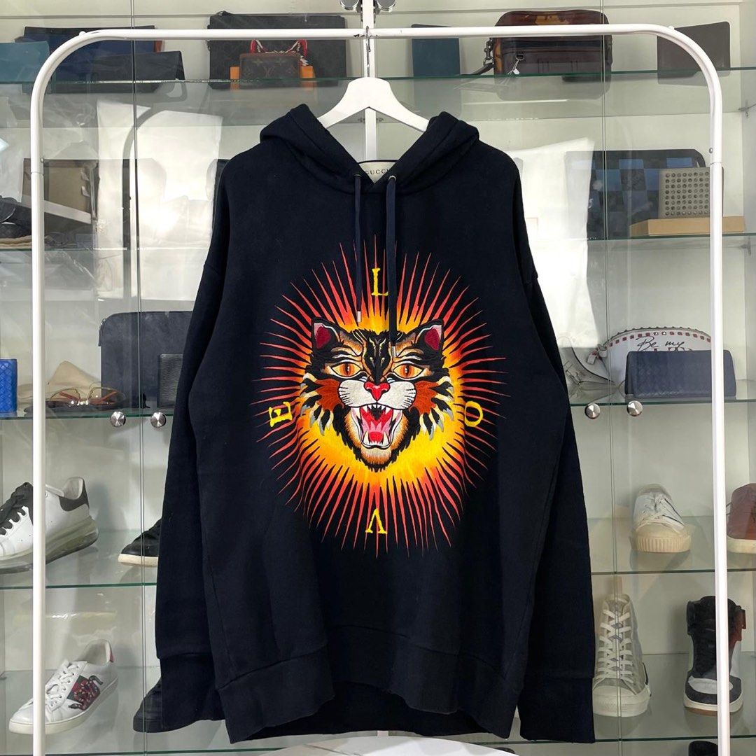 Gucci Angry Cat Love Logo Hoodie Fesyen Pria Pakaian Baju Luaran di Carousell