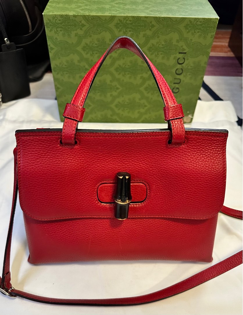 Gucci Bamboo Red Leather Luxury Bags Wallets on Carousell