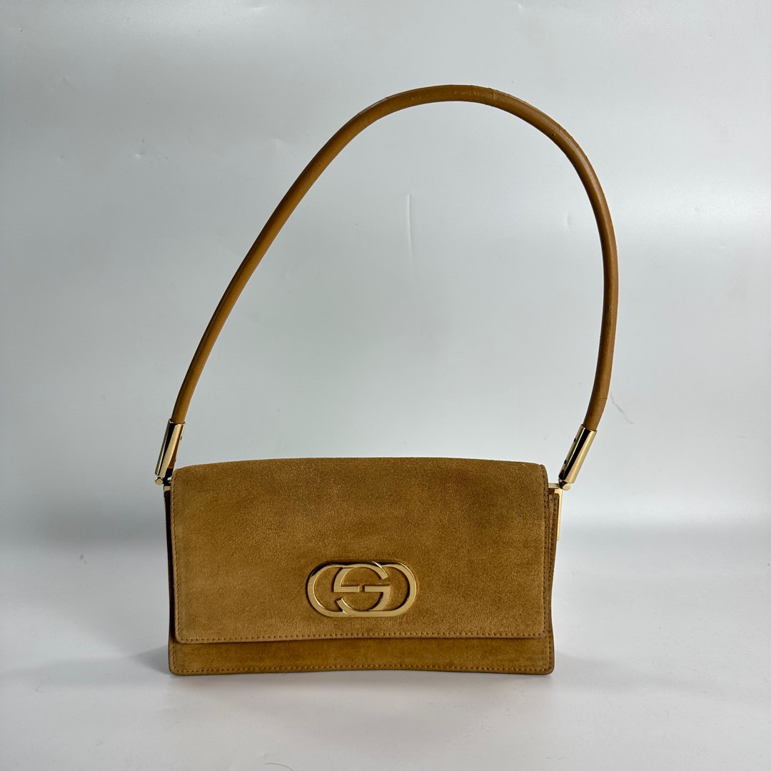 Gucci Vintage Tan Suede Rectangle Leather Strap