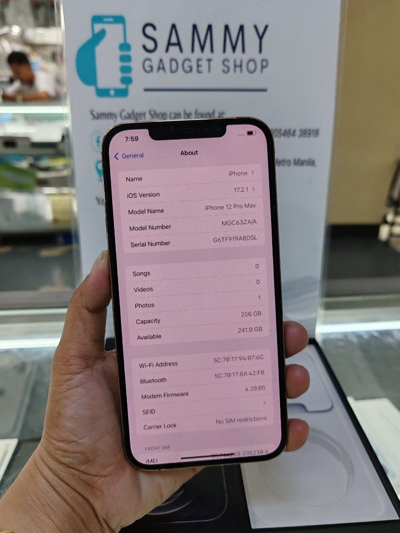 Iphone 12promax hk variant 256 (Category: iPhone 12 Series) located in Quezon City. Submitted by ronalynac40976 (Listing ID 1319099329, Image 2). Description: ‼️Pre-loved‼️ Iphone 12promax 256 hk variant/dual sim 95% Batteri health good condition with box, case, usb Physical store in 2ndfloor greenhills shopping center, San Juan metro Manila ✅We accept swap/trade in ✅We accept credit card/ggives+% dm or call 09279500069 ✅Located @ Aquarium area s