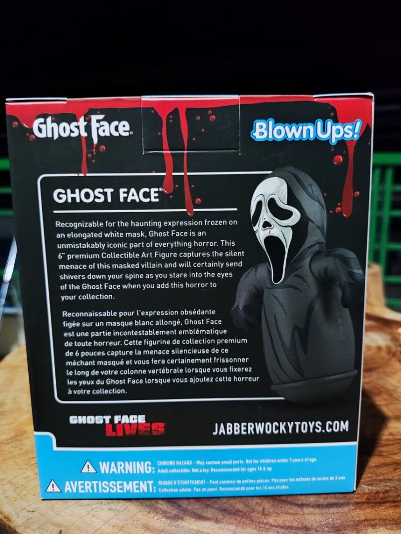 Jabberwocky Ghost Face BlownUps! Unopened (Category: Figurines & Statues) located in Baliuag. Submitted by vernede.guzman (Listing ID 1319118930, Image 3). Description: Recognizable for the haunting expression frozen on an elongated white mask, Ghost Face is an unmistakably iconic part of everything horror. The Ghost Face 6" premium Collectible Art Figure captures the silent menace of this masked villain and will certainly send shivers down your 