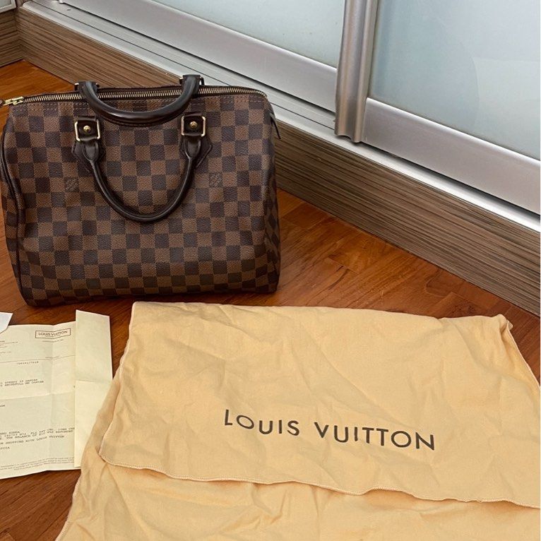 LOUIS VUITTON SPEEDY 30 DAMIER TOP HANDLE BAG, GOLD HARDWARE LV