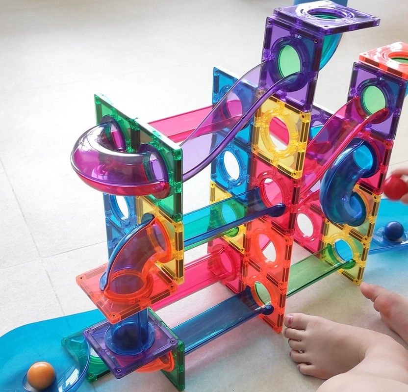 MNTL magnetic tiles marble run 100pcs (Classic with transparent or ...