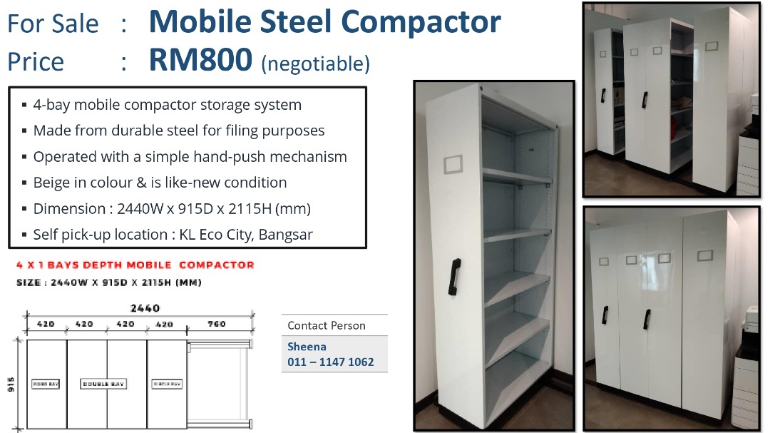 Mobile Steel Compactor Office Used, Furniture & Home Living, Furniture ...