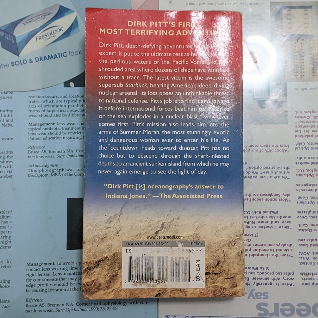 Pacific Vortex - Clive Cussler (Category: Storybooks) located in Davao. Submitted by nerdnonymous (Listing ID 1319063999, Image 2). Description: - freebie for any of my listings - decluttering (my ex-friend gave me this & i cant stand seeing it around haha) - condition was already like this when gifted to me but havent read/used it - foxing - fold at the front.