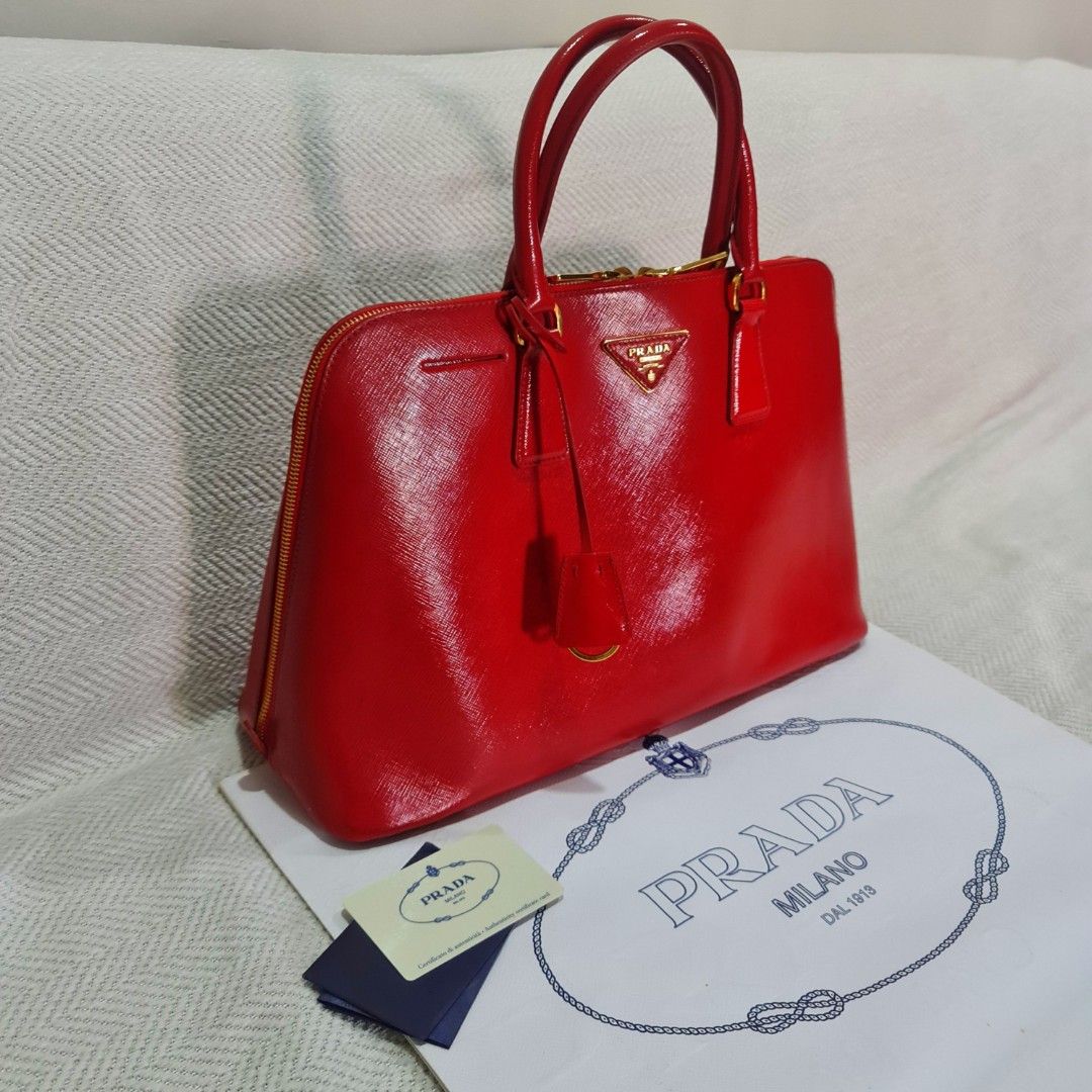 Prada Milano Saffiano Patent Promenade Leather Red Vernice Handbag Laptop bag