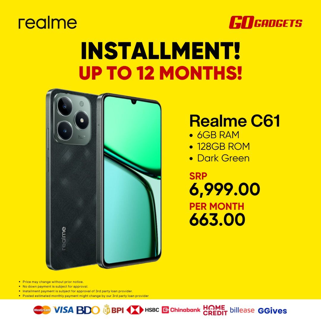 Realme Home Credit No Down Payment REALME C61 ANDROID SMARTPHONE  INSTALLMENT, Mobile Phones Gadgets
