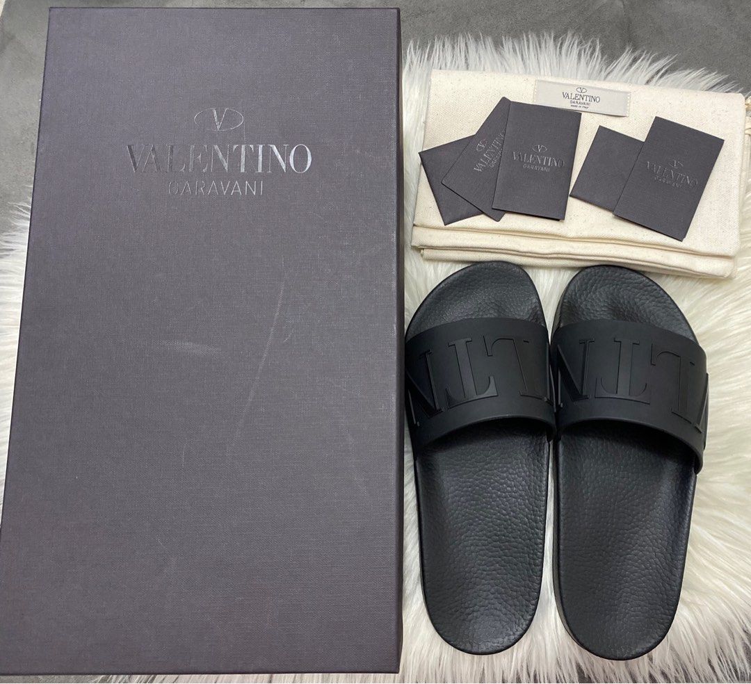 RUSH SALE Authentic Valentino VLTN All Black Signature Logo Slides Slippers Sandal Women s Fashion Footwear Slippers and slides on Carousell