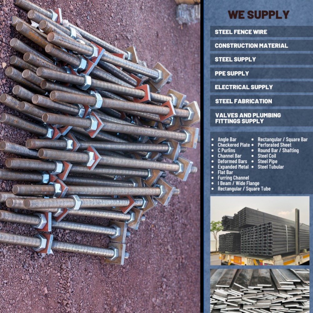 Steel Anchor Bolts / Base Plate and Mild Steel Plate / Carbon Bolts