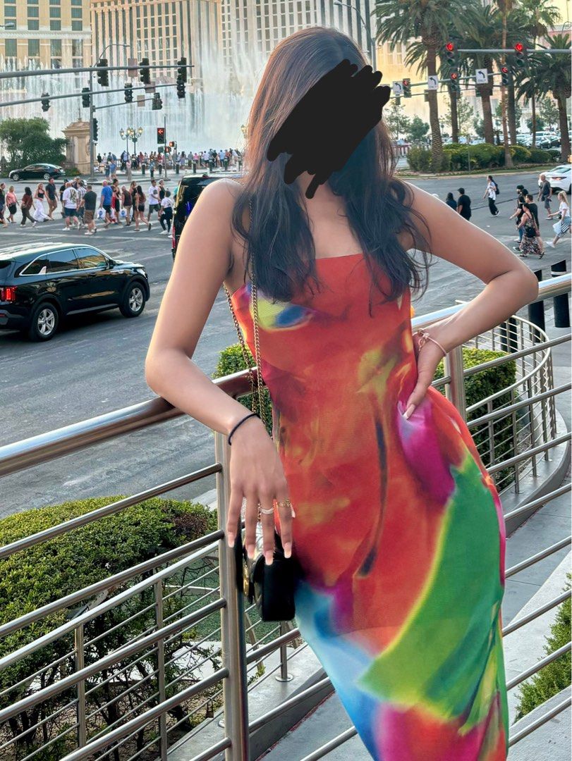 princess polly baby blue dress Orange tie dye see through bodycon dress with
