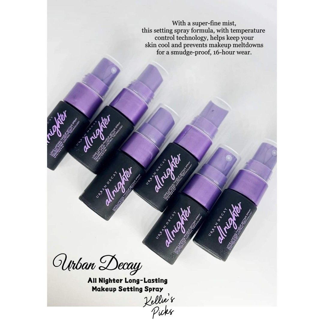 Urban Decay All Nighter Long-Lasting Makeup Setting Spray 15ml (Category: Makeup) located in Cebu City. Submitted by kellies_picks (Listing ID 1318971127, Image 1). Description: -Brand New -Fixed Price -Shipping fee must be shouldered by the buyer (Php 95.00) -MOP: Gcash/Maya/Palawan -Courier: JnT.