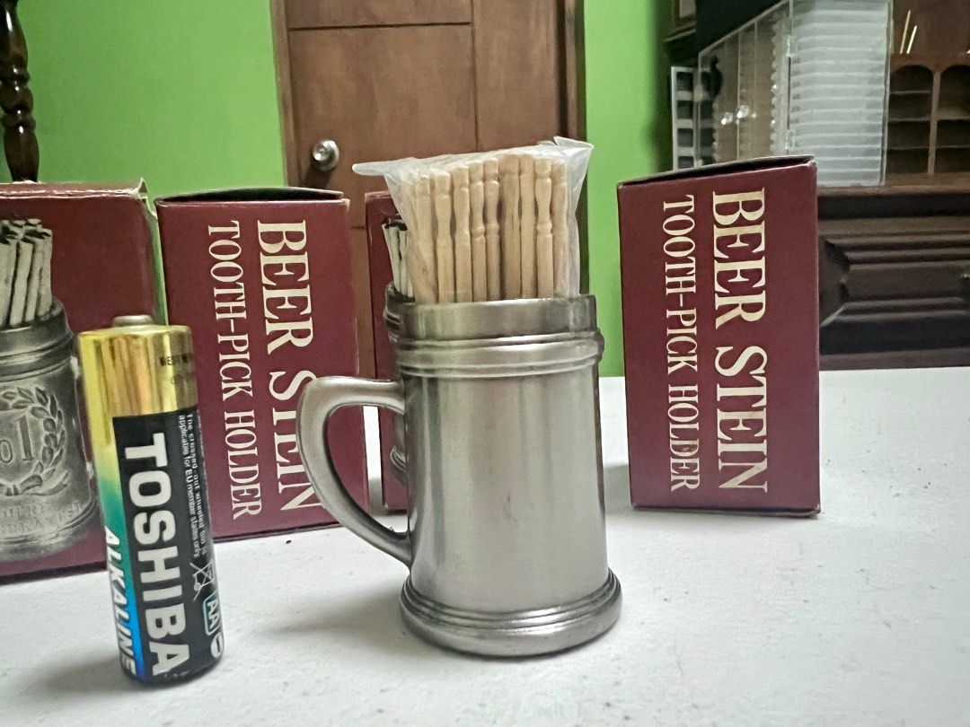 Vintage pewter beer stein toothpick holder (silver) (Category: Other Kitchenware & Tableware) located in Manila. Submitted by yourtoothfairy (Listing ID 1319130096, Image 2). Description: vintage. never used. toothpicks included . with box , (box have some wear on edges due to storage ).