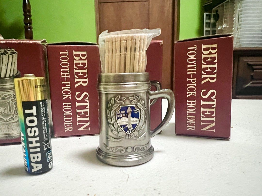 Vintage pewter beer stein toothpick holder (silver) (Category: Other Kitchenware & Tableware) located in Manila. Submitted by yourtoothfairy (Listing ID 1319130096, Image 1). Description: vintage. never used. toothpicks included . with box , (box have some wear on edges due to storage ).