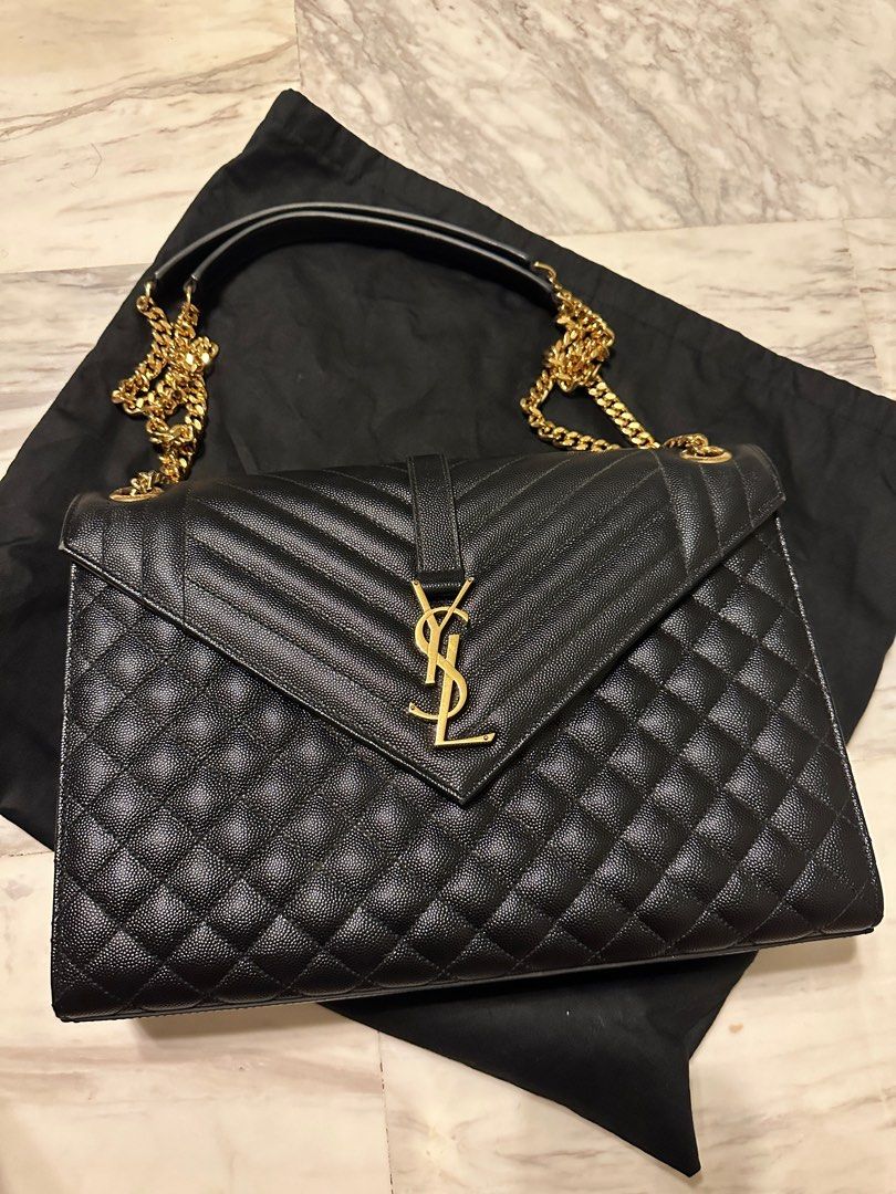 Envelope large bag in quilted grain de poudre embossed leather top