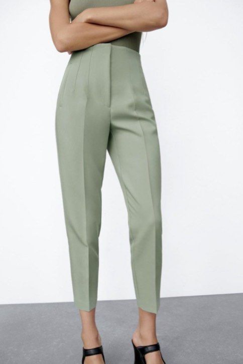 Zara light mint sage green high waisted trousers pants size S, Women's  Fashion, Bottoms, Other Bottoms on Carousell