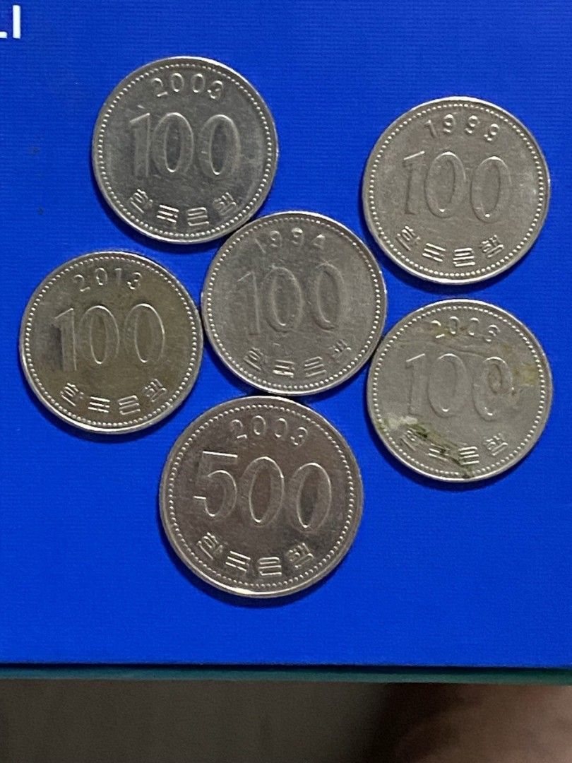 500/100 Korean Won coins, Hobbies & Toys, Memorabilia & Collectibles,  Currency on Carousell