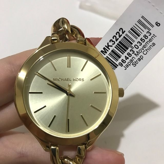 BIG SALE Michael Kors Slim Runway Champagne MK3222 Dial Gold Tone Ladies Watch