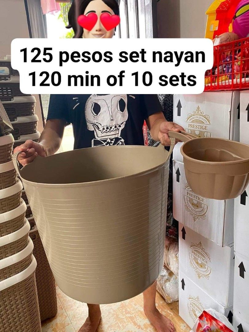 Big timba at tabo set (Category: Storage Boxes & Baskets) located in Caloocan City. Submitted by janeil23452 (Listing ID 1323135527, Image 1). Description: set na po yan 125 timba at tabo 120 min of 10 sets.