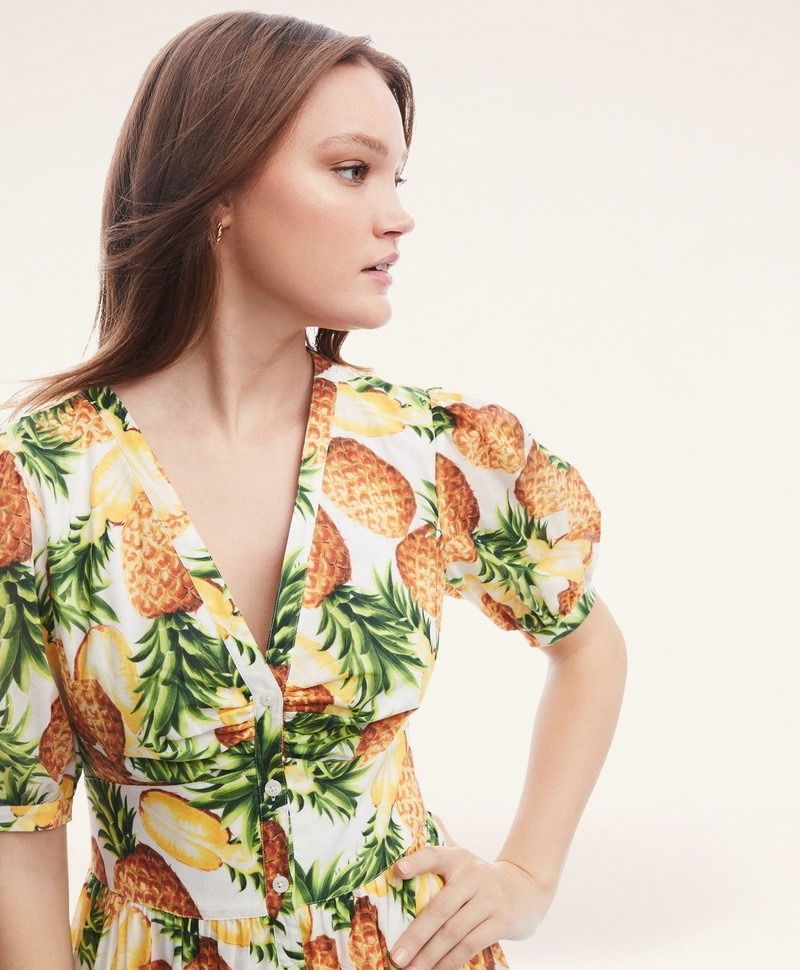 Brooks Brothers Pineapple Summer Print Dress Women s Fashion Dresses Sets Dresses on Carousell