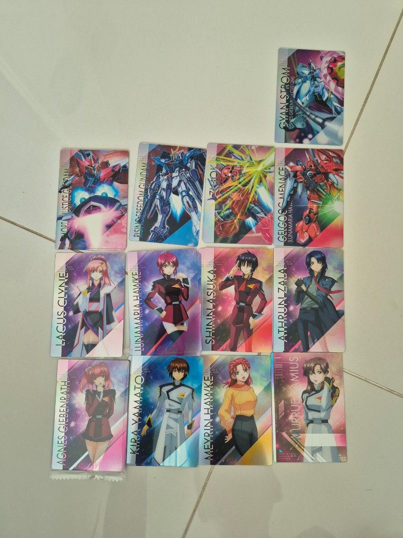 Gundam seed freedom wafer cards (Category: Raw Cards) located in Singapore. Submitted by crimzdawn (Listing ID 1323208244, Image 1). Description: gundam seed freedom wafer cards brand new Normal - $1 Rare - $2 SR Destiny Gundam - $8 SR Carl-Er- A - $8 SR Infinite Justice - $6 UR - Athrun Zala - Infinite Justice - $20.