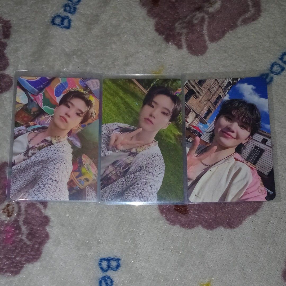 Hoshi Woozi 17th heaven set (Category: K-Wave Merchandise) located in Manila. Submitted by darumdarimdabiii (Listing ID 1323089382, Image 1). Description: seventeenth heaven weverse fc flower crown pc 2:14 kpopmerch luckydraw LD.