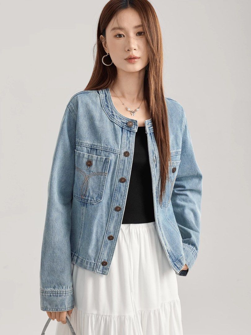 Jules Classic Round Collar Denim Jacket M 3XL