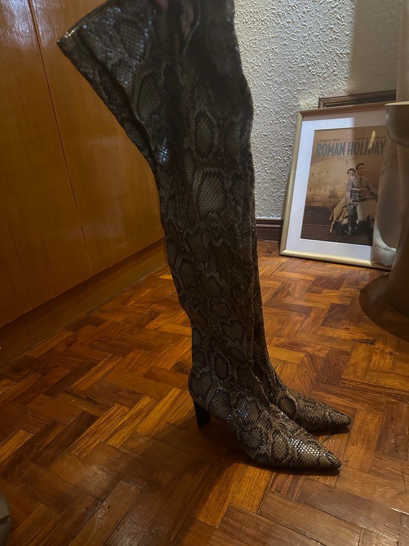 Snakeskin thigh high boots mango sales