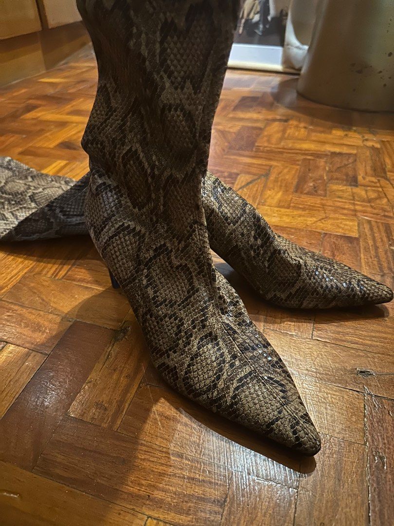 Mango Thigh High Snakeskin Boots Luxury Sneakers Footwear on Carousell