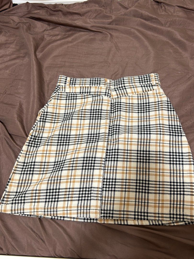 Monki light yellow plaid skirt Women s Fashion Bottoms Skirts on Carousell