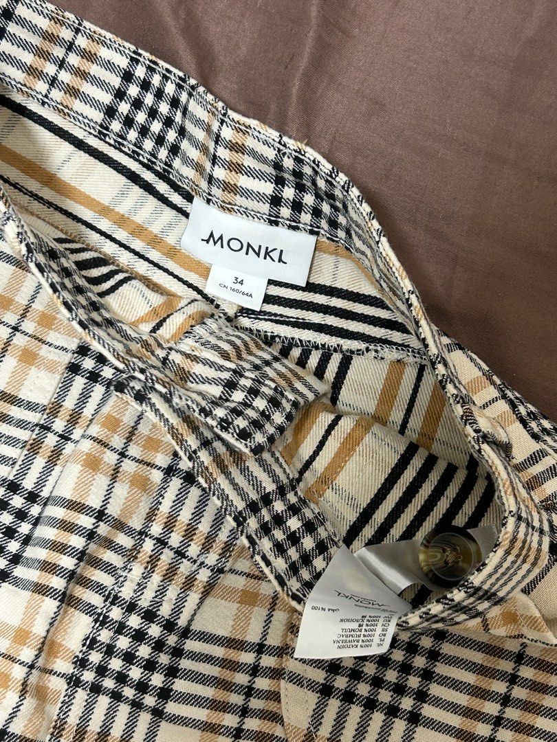 Monki light yellow plaid skirt