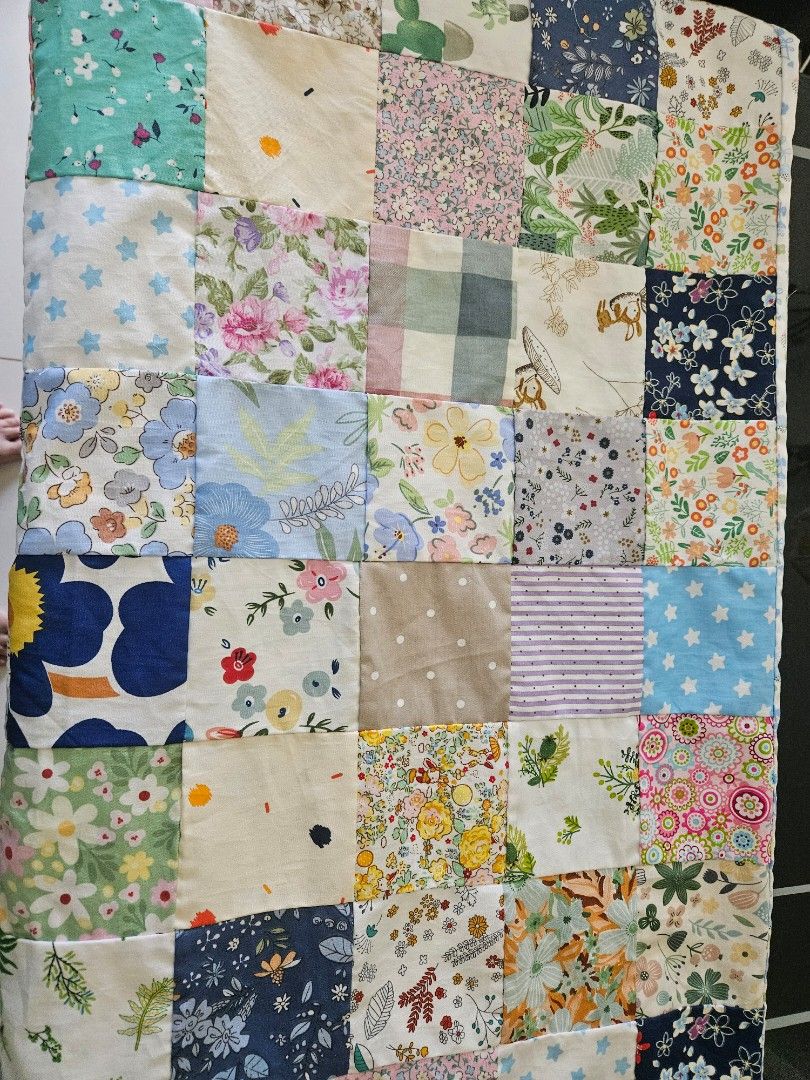 Patchwork Blanket (Category: Handmade Craft) located in Singapore. Submitted by babylurves (Listing ID 1323174957, Image 1). Description: customized blanket made up of 100 pieces of cloth patches symbolising care and blessing from many families. each blanket is 100% pure handmade. pm for more details and pricing available in different sizes 100cm x 100cm - $50 150cm x 150cm - $70 180cm x 180cm - $100 200cm x 200cm - $130 slight variance of +/- 2 