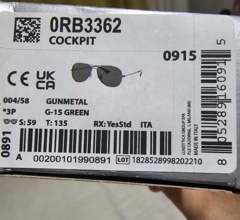 Ray-Ban Cockpit Polarized (Gunmetal) (Category: Sunglasses & Eyewear) located in Cabanatuan. Submitted by damoroll (Listing ID 1323260544, Image 2). Description: Rayban cockpit polarized Gunmetal frame color/G -15 POLARIZED lens Made in Italy - Almost bnew/worn only twice - No issues (no scratches/damages) - Price posted is fixed (10k) - Bought for 14k last June 10 2024 and was received as gift - Purchase receipt included for proof of authenticit