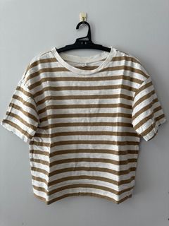 Uniqlo 棕色橫間上衣 短袖衫 短身64236319692545110