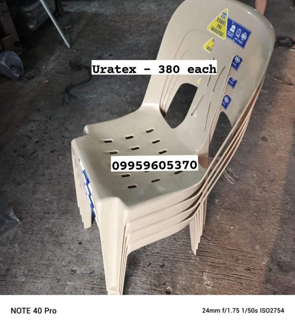 URATEX MONOBLOCK CHAIR CLASSIC 101 ORIGINAL (Category: Chairs) located in Caloocan City. Submitted by jlonlinebodega26 (Listing ID 1323179334, Image 1). Description: minimum 10 pcs 380 each we deliver cod with SF or pick up niyo, pwede din lalamove gcash bank transfer accepted location: novaliches.