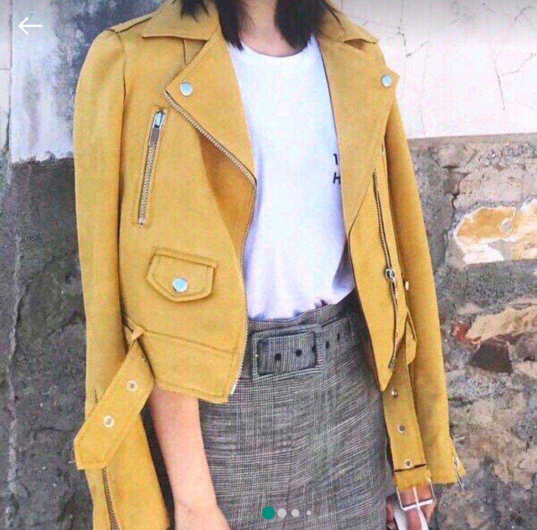 Yellow moto jacket zara top
