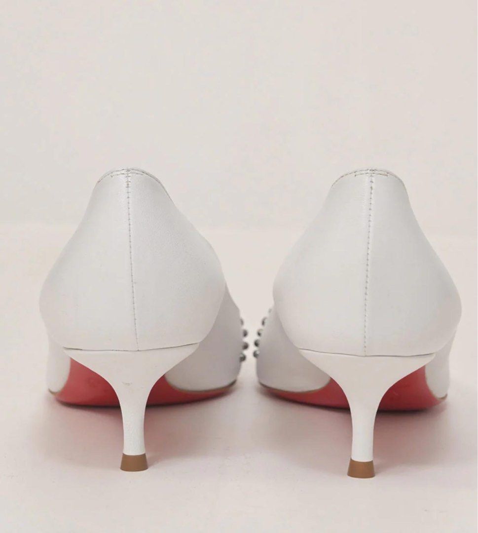 100 New Christian Louboutin White studded pointed toe Door Knock 15mm kitten heel pumps Size 38.5 Carousell