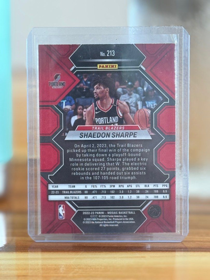2022 Mosaic Shaedon Sharpe Card (Category: Raw Singles) located in Pasig City. Submitted by roccosgems (Listing ID 1324803715, Image 2). Description: .