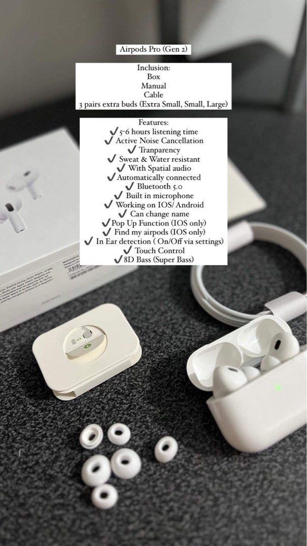 AIRPODS PRO GEN 2 (Category: Earphones) located in Manila. Submitted by niccababeee (Listing ID 1324793910, Image 2). Description: .