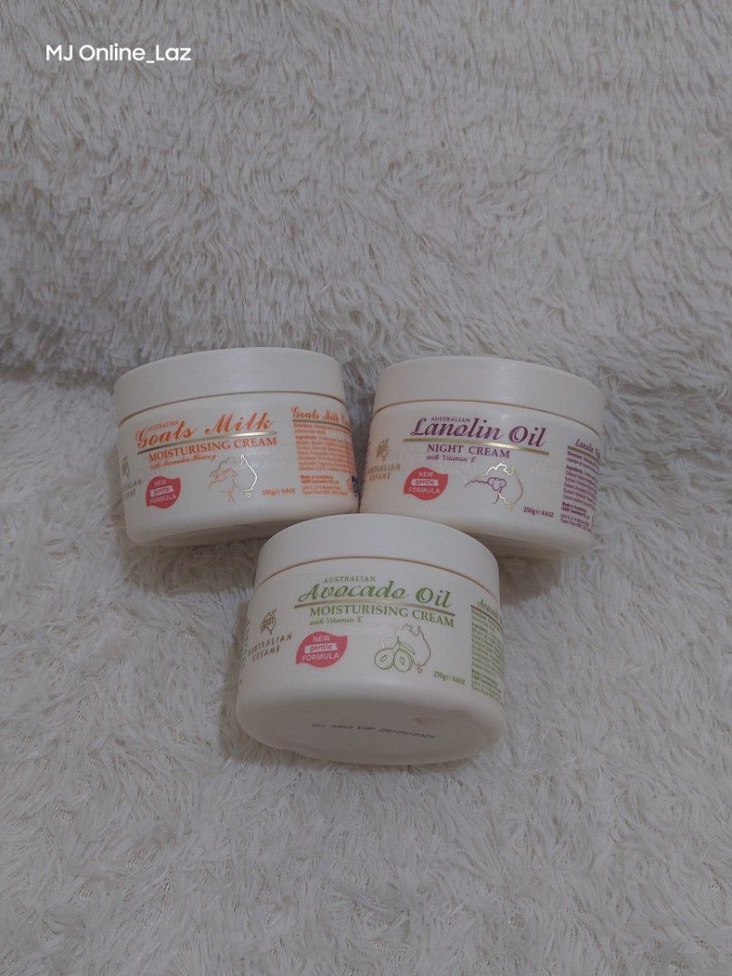Australian Cream - Moisturising Cream (Category: Face Care) located in Quezon City. Submitted by affordable.stuff.for.sale (Listing ID 1324853618, Image 1). Description: Australian Creams ** Php 335 each ** New gentle formula ** 250g ** Cream / Exp (dd/mm/yy) ** Avocado oil cream - specially formulated to prevent dryness and protect the skin. Keeping it soft and supple. Can be used all over the body. Gentle and super moisturising, this non-greasy