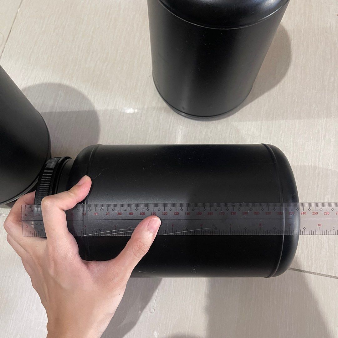 Black empty whey plastic bottle big diy tub recycle (Category: Storage Boxes & Baskets) located in Manila. Submitted by hodlclub (Listing ID 1324837570, Image 2). Description: 100 each Discount for bulk 24cm height 14cm diameter Bottle from whey protein Thick material Recycle Great For diy projects / storage.
